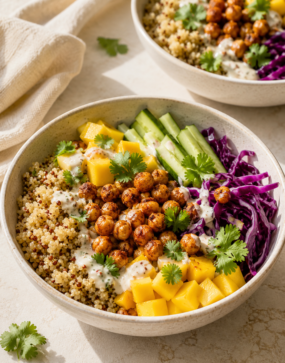 BOWL COCO CITRON VERT QUINOA MANGUE POIS CHICHES CROUSTILLANTS