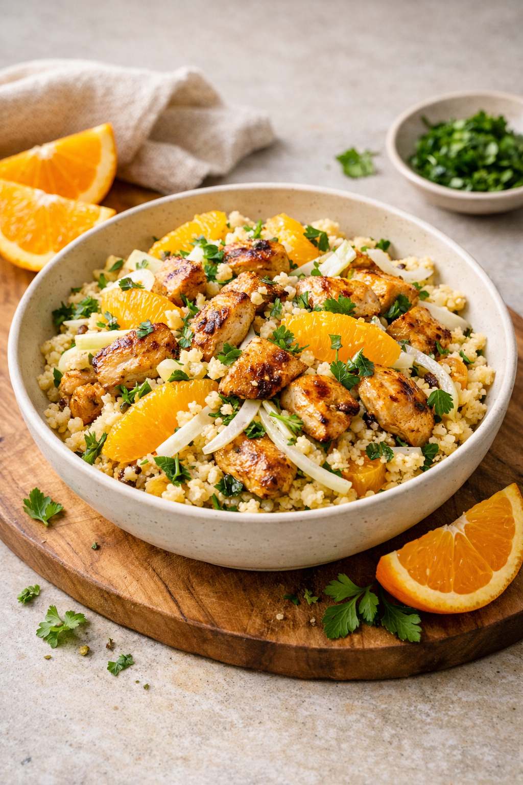 SALADE DE BOULGOUR FENOUIL ORANGE & POULET GRILLÉ