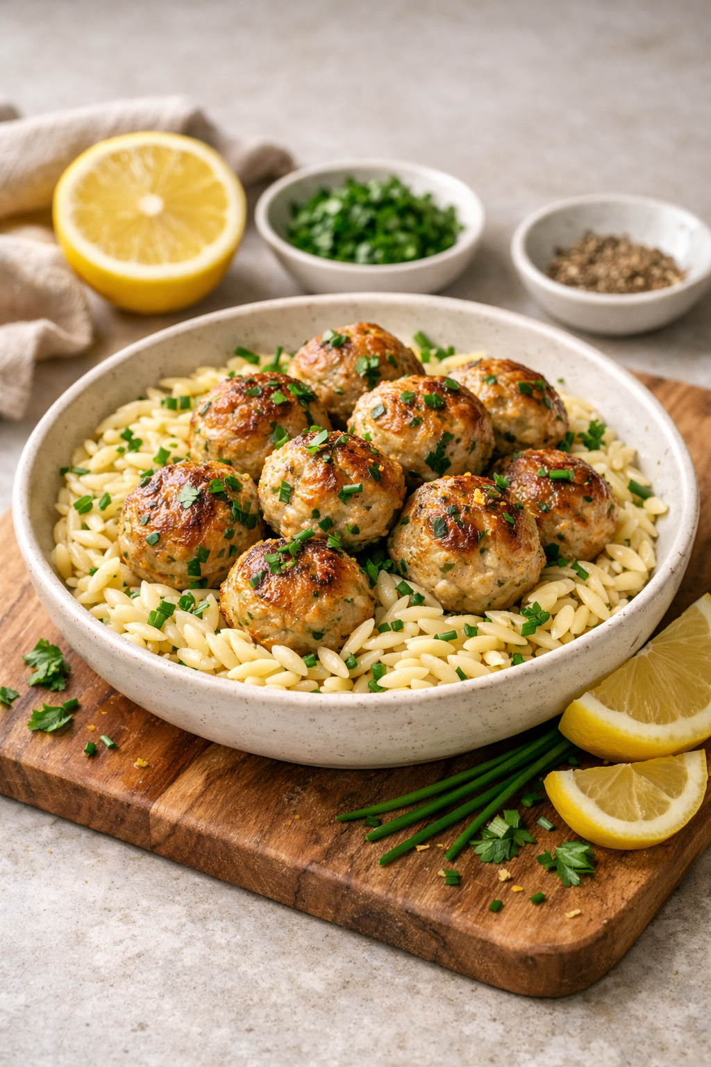 BOULETTES DE DINDE CITRON & ORZO AUX HERBES