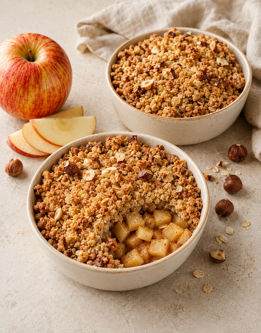 CRUMBLE D'AUTOMNE POMMES CANNELLE NOISETTES