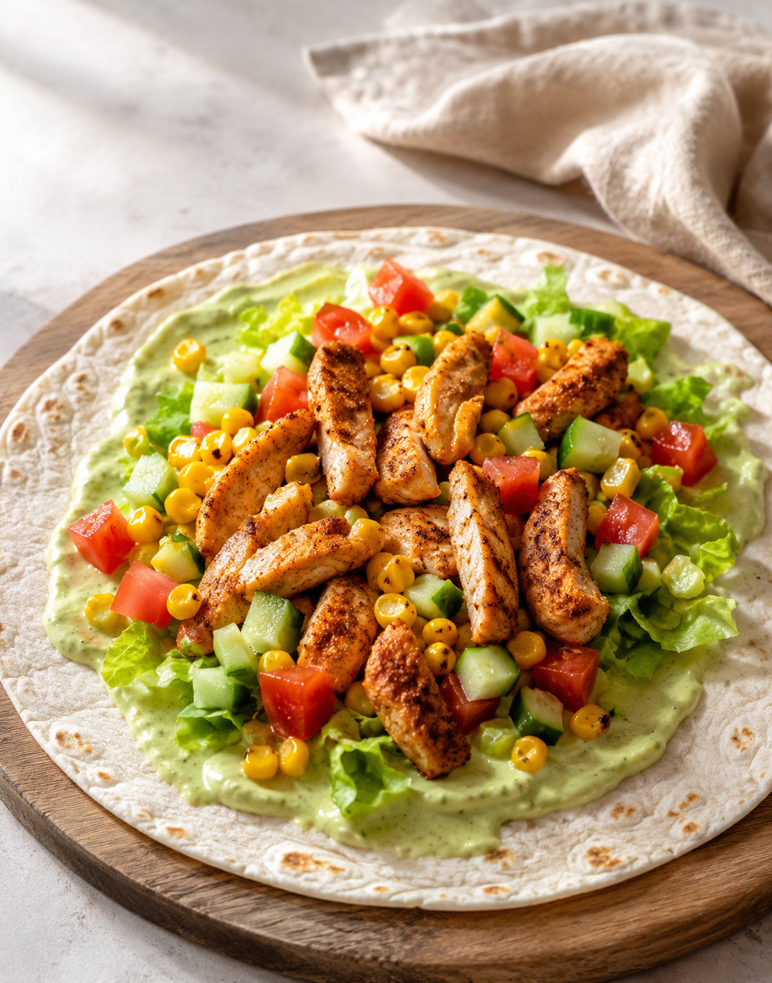 WRAPS POULET CROUSTILLANT MAÏS GRILLÉ SAUCE AVOCAT