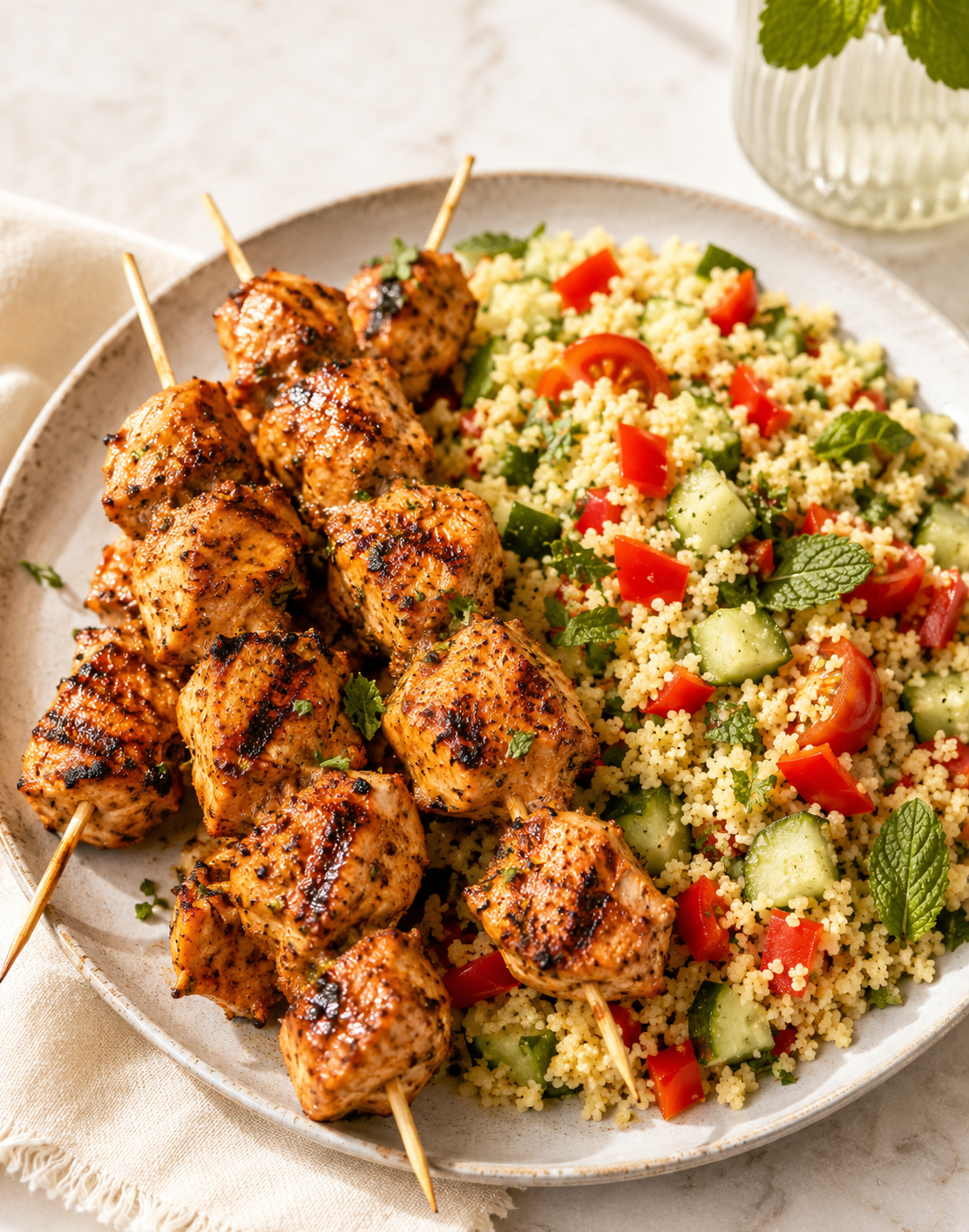 BROCHETTES DE POULET CITRON HERBES & SEMOULE