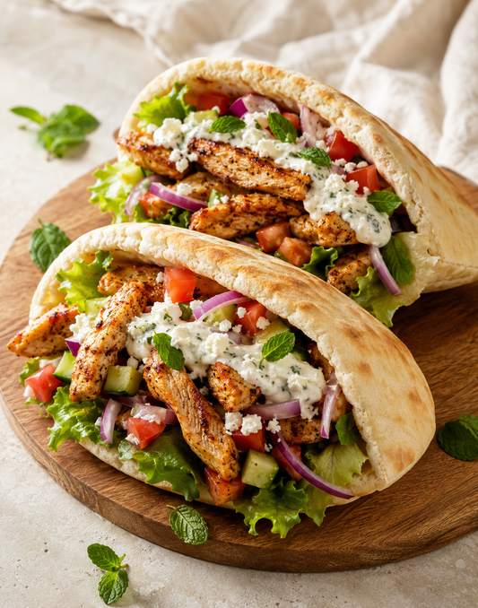 PITAS POULET FAÇON GRECQUE SAUCE FETA CITRONNÉE