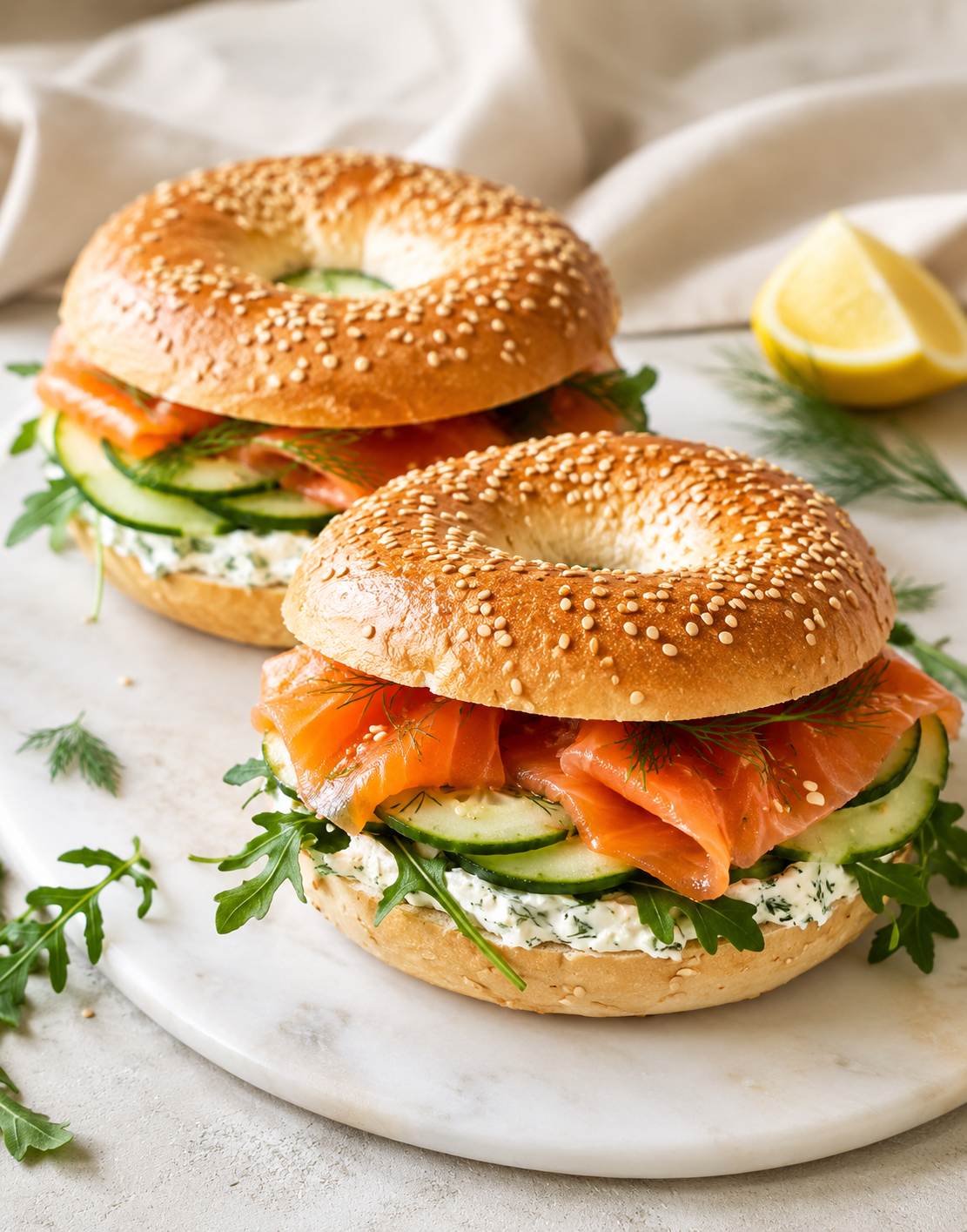 BAGEL SAUMON FUMÉ CONCOMBRE CRÈME CITRON ANETH