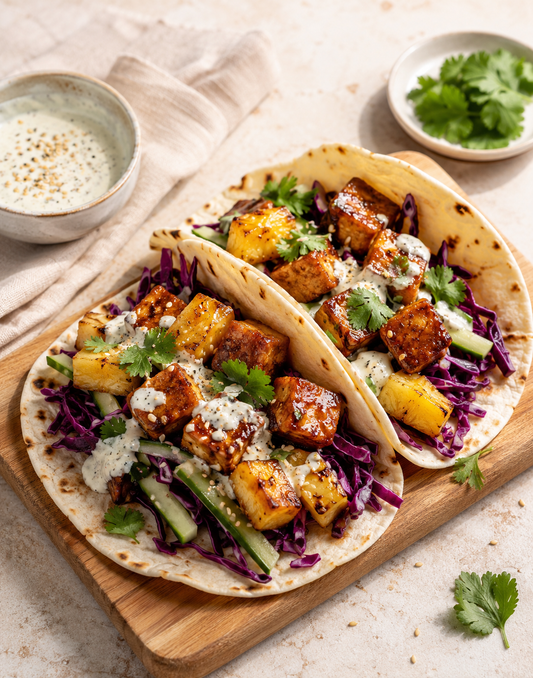 TACOS CROUSTILLANTS TOFU MIEL-SOJA ANANAS GRILLÉ