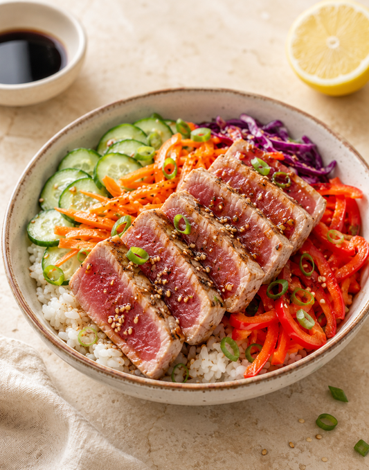 SALADE TIÈDE DE RIZ THON SNACKÉ LÉGUMES CROQUANTS