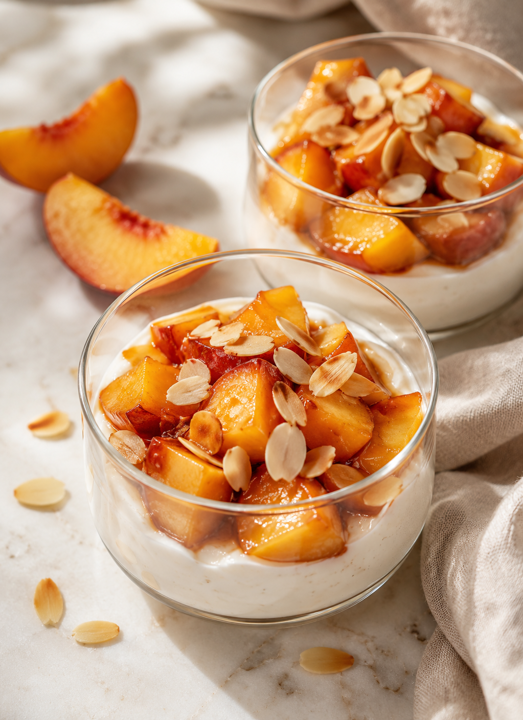 PÊCHES FONDANTES CRÈME DESSERT VANILLE