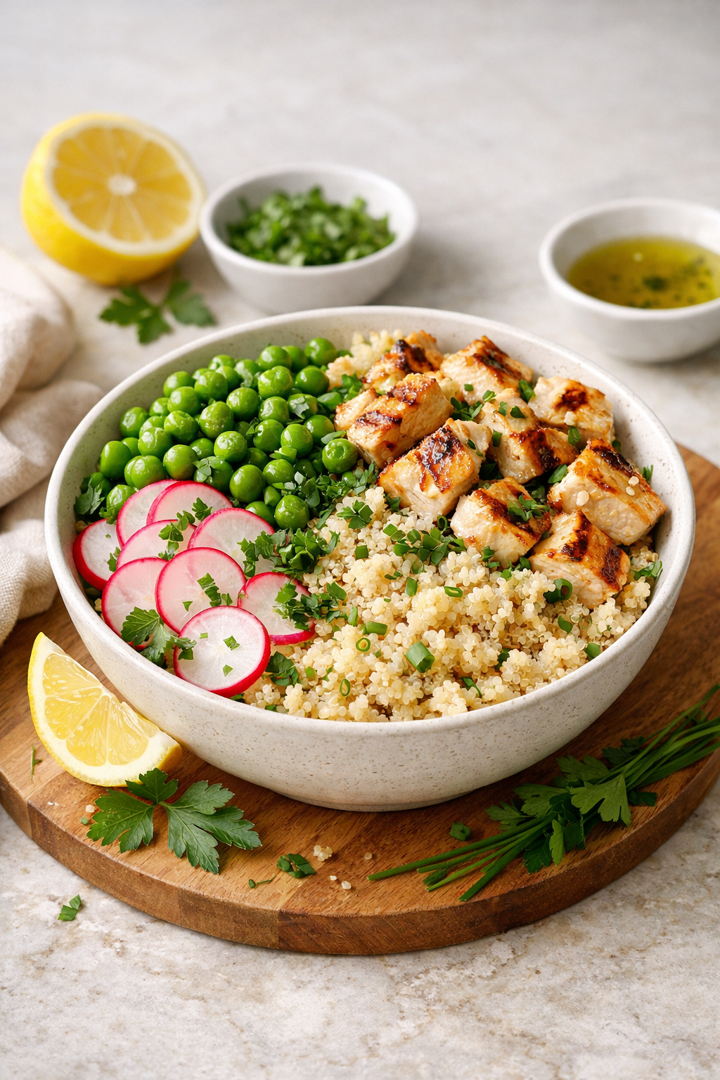 BOWL QUINOA PETITS POIS POULET GRILLÉ & HERBES FRAÎCHES