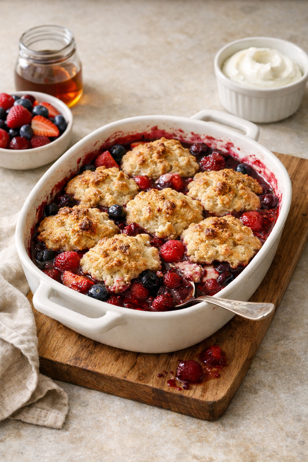 COBBLER DE FRUITS ROUGES À LA FARINE D’ÉPEAUTRE