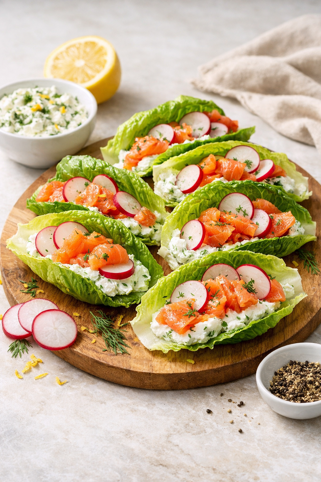 TACOS DE LAITUE AU SAUMON GRAVLAX & FROMAGE FRAIS CITRONNÉ