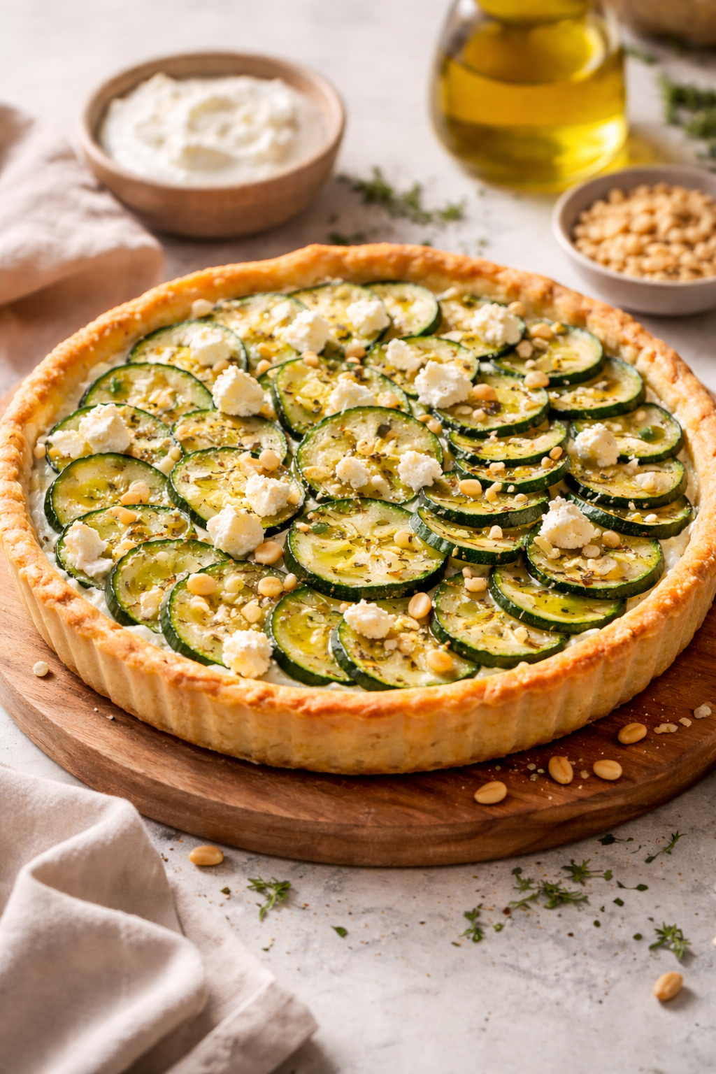 TARTE FINE COURGETTE FETA PIGNONS BASE SKYR