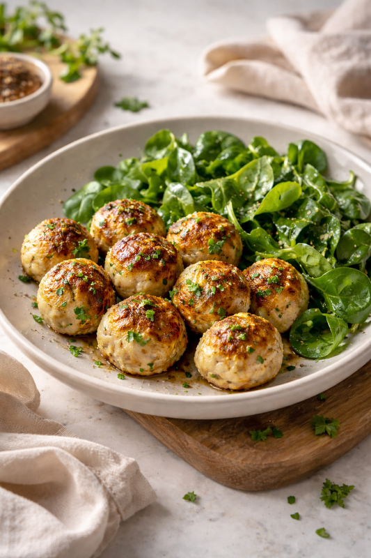 BOULETTES DE POULET AUX HERBES SALADE DE PRINTEMPS