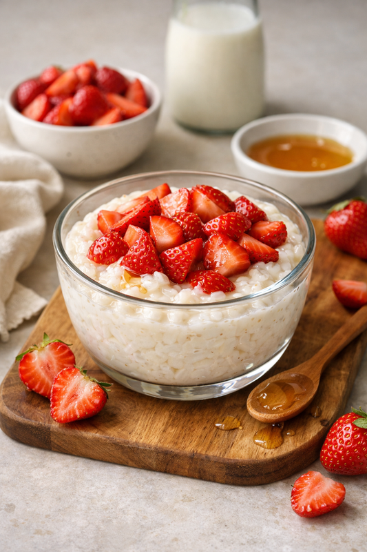 CRÈME DE RIZ AU LAIT D’AMANDE & FRAISES
