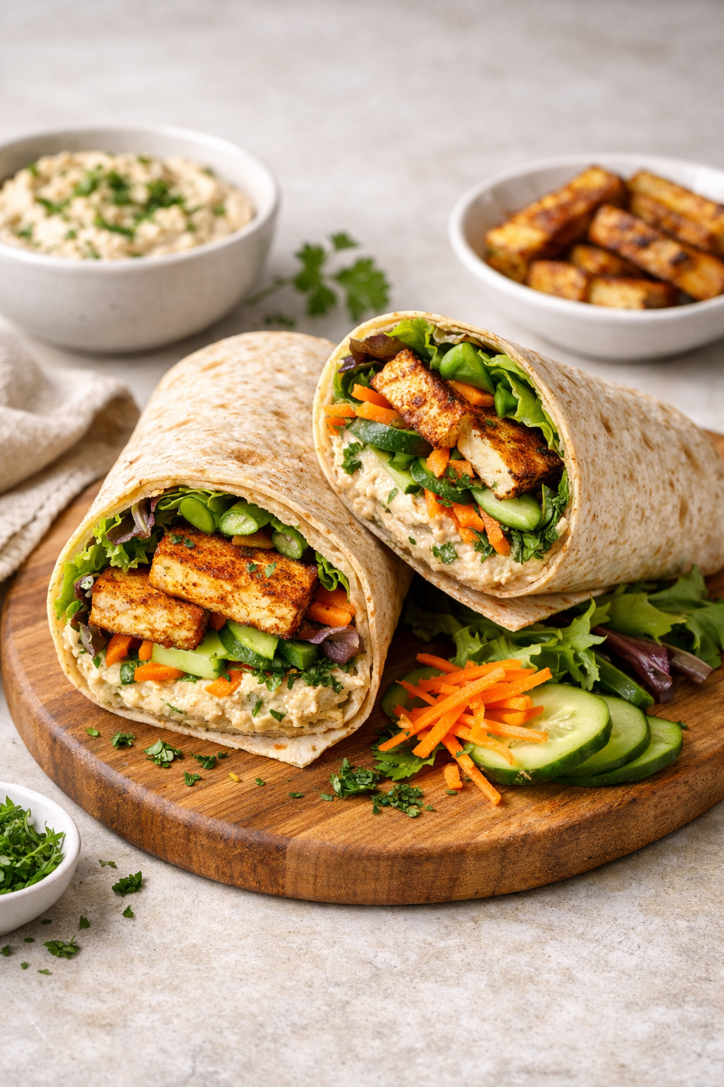 WRAP DE HOUMOUS AUX HERBES CRUDITÉS & TOFU GRILLÉ