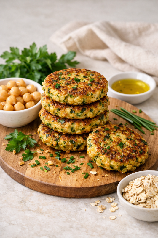 GALETTES DE POIS CHICHES COURGETTE & HERBES FRAÎCHES