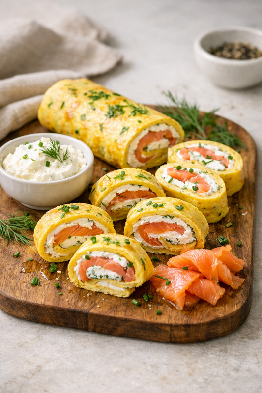 OMELETTE ROULÉE HERBES FROMAGE FRAIS SAUMON FUMÉ