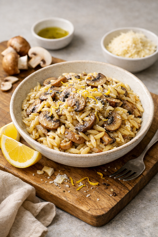 PÂTES ORZO CRÉMEUSES CHAMPIGNONS & CITRON