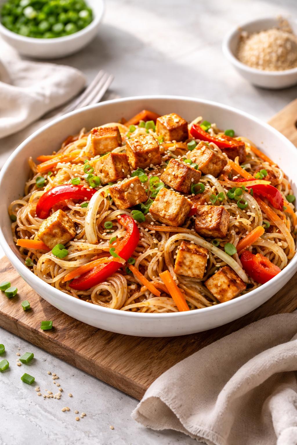 NOODLES DE RIZ SAUTÉES AU TOFU & LÉGUMES CROQUANTS