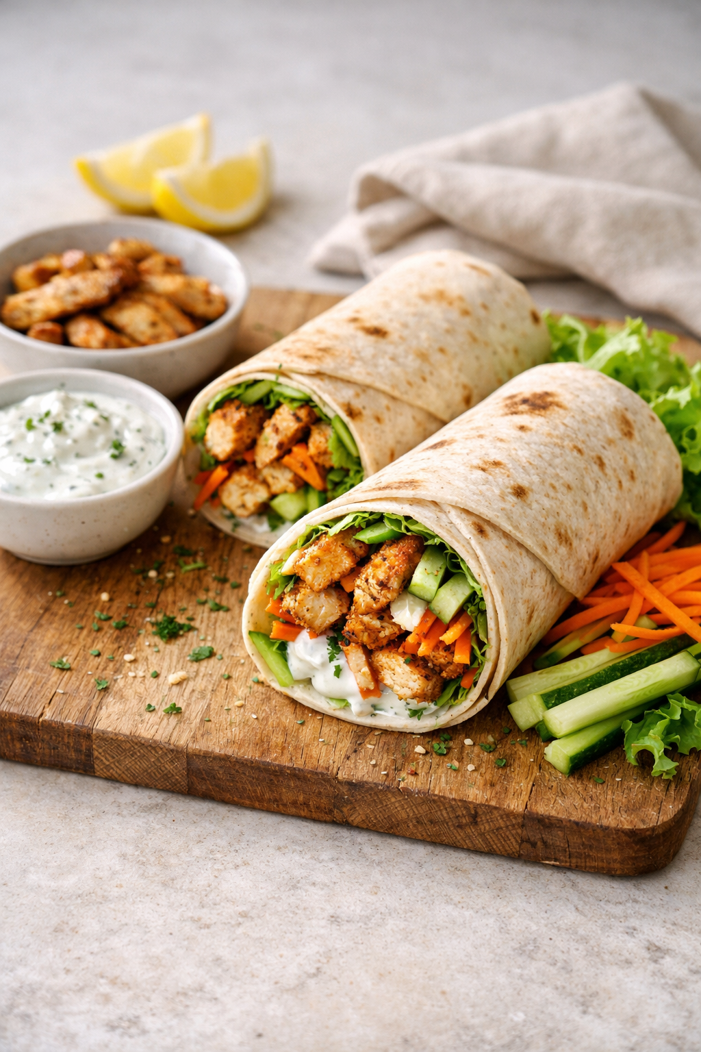 WRAP POULET CITRONNÉ CRUDITÉS & SAUCE YAOURT AUX HERBES